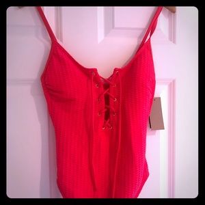 Red lace-up bathing suit